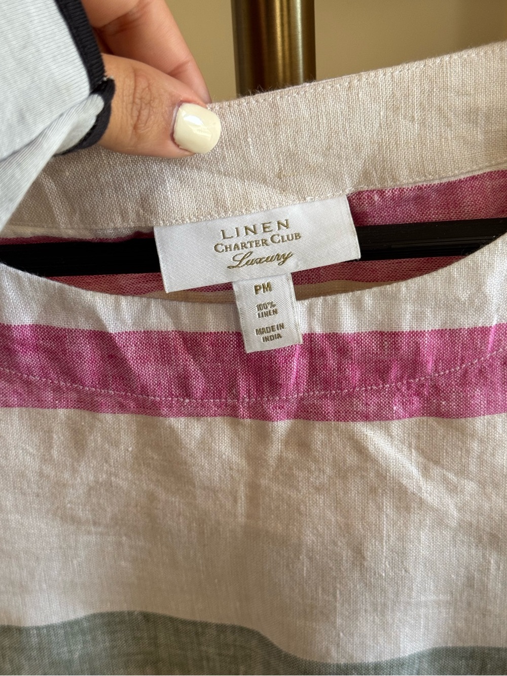 Charter Club Luxury 100% Linen Multi Color Striped 3/4 Sleeve Top| Petite Medium - Picture 2 of 9